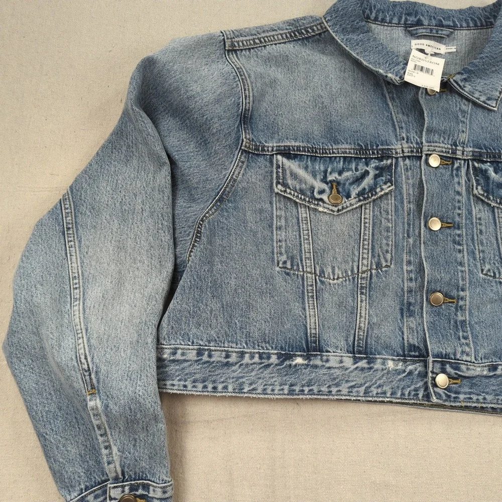 Good American Denim Jacket Womens 6 Blue Trucket Crop - Picture 2 of 15